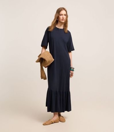 Vestido Midi en Algodón con Mangas Largas