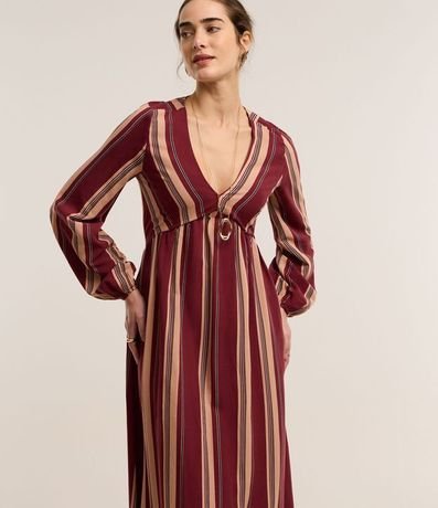 Vestido en Viscolino con Manga Abullonada y Bloque de Color Bicolor