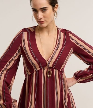 Vestido en Viscolino con Manga Abullonada y Bloque de Color Bicolor 3