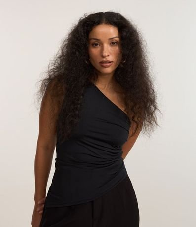 Blusa Hombro Único en Jersey con Bajo Asimétrico y Franzidos 1