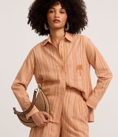 Camisa Rayada en Tricolina con Palmeras Bordado en el Bolsillo