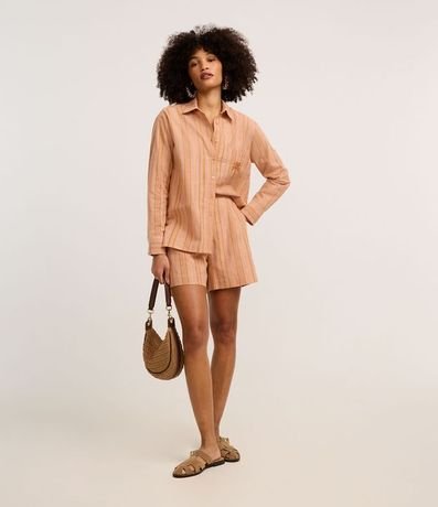 Camisa Rayada en Tricolina con Palmeras Bordado en el Bolsillo 2