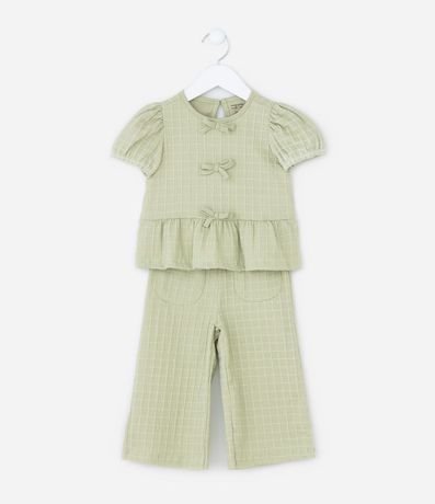 Conjunto Infantil Texturizado con Lacitos y Pantalón Wide Leg - Talle 1 a 6 años