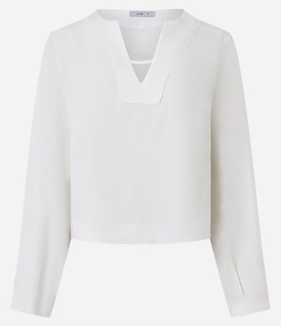 Blusa en Crepé con Cuello V y Pliegue en el Puño 5