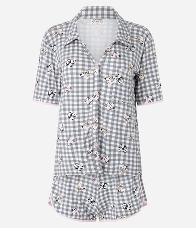 Pijama Short Doll Americano en Viscosa con Estampa de Cuadros Vichy y Perritos 5