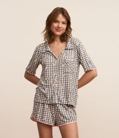 Pijama Short Doll Americano en Viscosa con Estampa de Cuadros Vichy y Perritos 2