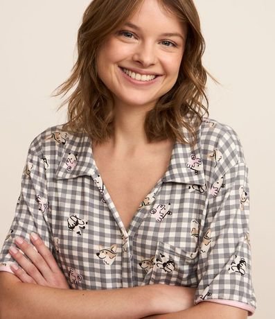 Pijama Short Doll Americano en Viscosa con Estampa de Cuadros Vichy y Perritos 3