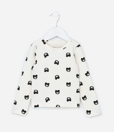 Blusa Infantil Acanalada con Estampa Oso - Talle 1 a 6  Anos