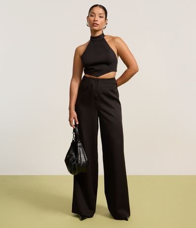 Pantalón Recto en Sastrería Sin Cintura y con Pences 5