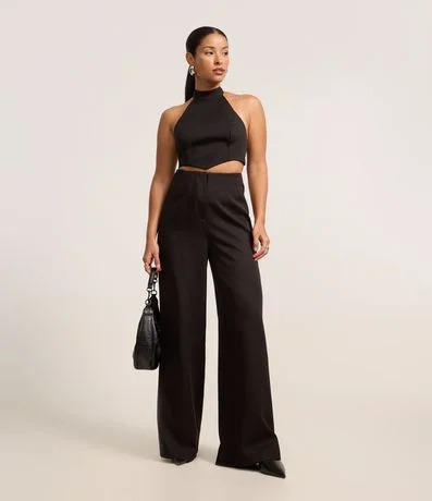 Pantalón Recto en Sastrería Sin Cintura y con Pences