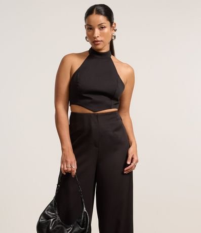 Pantalón Recto en Sastrería Sin Cintura y con Pences 2