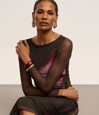 Vestido Reto Midi en Tule con Estampa Flora Blur 7