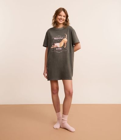 Camisón T-shirt en Algodón desteñido con Estampa perro Yoga 2