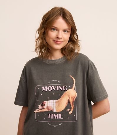 Camisón T-shirt en Algodón desteñido con Estampa perro Yoga 3