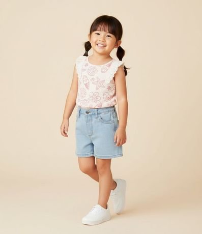 Musculosa Infantil en Rib con Detalle en Broderie y Estampa - Talle 1 a 6 años