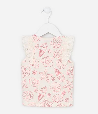 Musculosa Infantil en Rib con Detalle en Broderie y Estampa - Talle 1 a 6 años 2