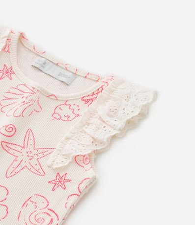 Musculosa Infantil en Rib con Detalle en Broderie y Estampa - Talle 1 a 6 años 4