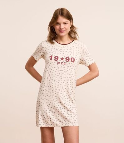 Camisón Corta en Viscosa con Estampa de Corazones