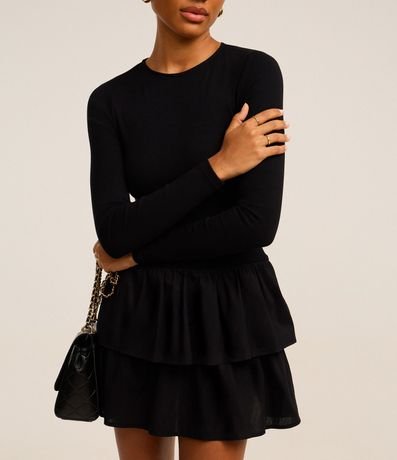 Vestido Godê corto en Viscosa con Superposición en la Pollera 3