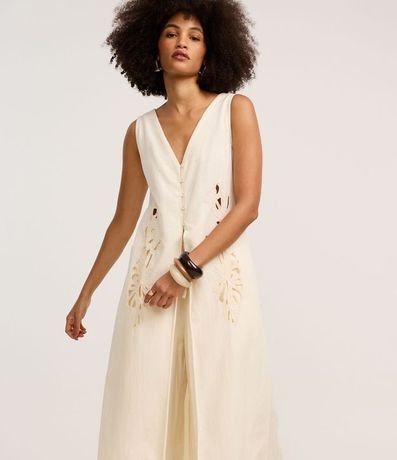 Blusa Túnica en Viscosa con Bordado Floral Cutout