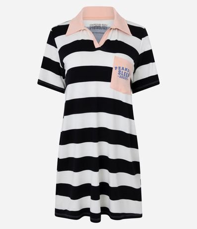 Camisón en Viscosa Rayada con Cuello Polo y Estampa Peanuts 4