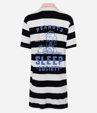 Camisón en Viscosa Rayada con Cuello Polo y Estampa Peanuts 5
