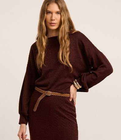 Suéter en Punto con Ponto Diferenciado y Manga Abullonada