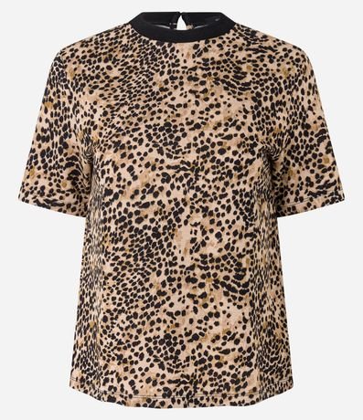 Blusa en Viscosa con Estampa Leopardo y Cuello de Punto Contrastante 5