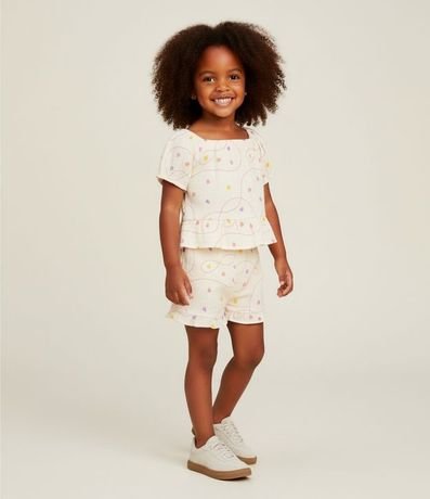 Conjunto Infantil en Tricolina con Estampa Bordada de Corazones - Talle 1 a 6 años