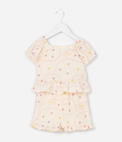 Conjunto Infantil en Tricolina con Estampa Bordada de Corazones - Talle 1 a 6 años