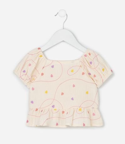 Conjunto Infantil en Tricolina con Estampa Bordada de Corazones - Talle 1 a 6 años 2