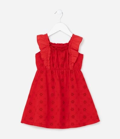 Vestido Infantil Bordado con Bretel Fino de Volado - Talle 1 a 6 años