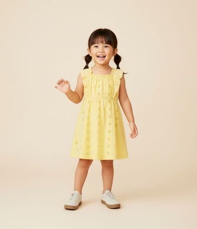 Vestido Infantil Bordado con Bretel Fino de Volado - Talle 1 a 6 años