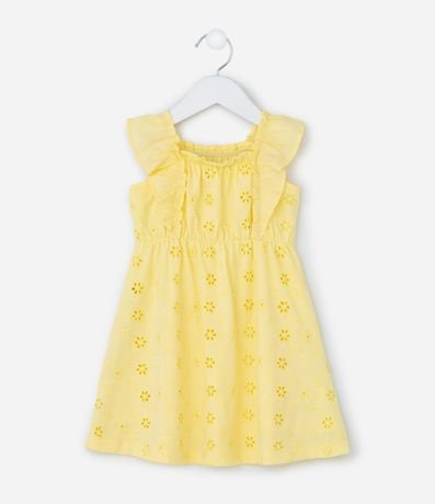 Vestido Infantil Bordado con Bretel Fino de Volado - Talle 1 a 6 años