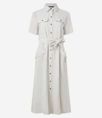 Vestido Midi en Sarga con Bolsos Utilitários y Lazo 5