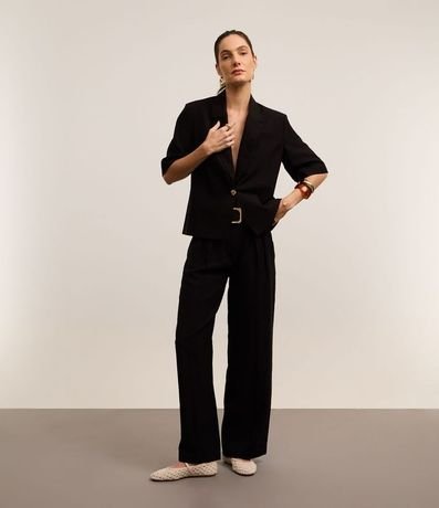 Pantalón Pantalona Sastrería Cintura Alta en Viscosa con Pliegues