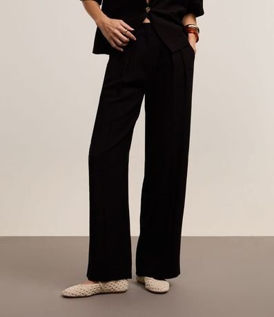 Pantalón Pantalona Sastrería Cintura Alta en Viscosa con Pliegues 3