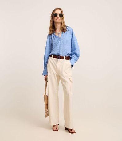 Blusa Boho en Liocel con Cuello Padre y Raya de Hilo Teñido 2