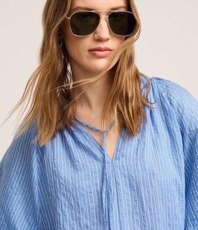 Blusa Boho en Liocel con Cuello Padre y Raya de Hilo Teñido 3