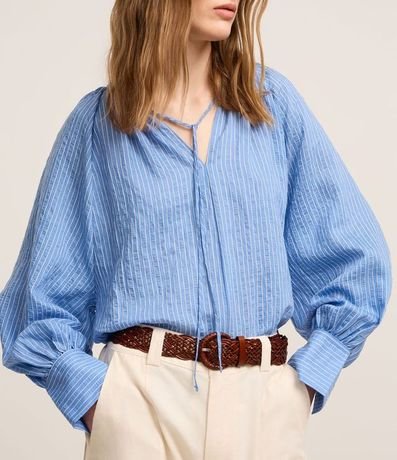 Blusa Boho en Liocel con Cuello Padre y Raya de Hilo Teñido 4