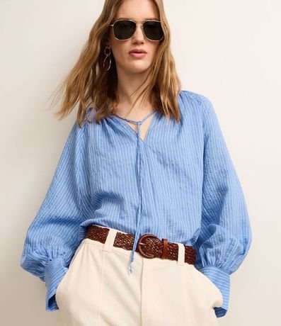 Blusa Boho en Liocel con Cuello Padre y Raya de Hilo Teñido 5