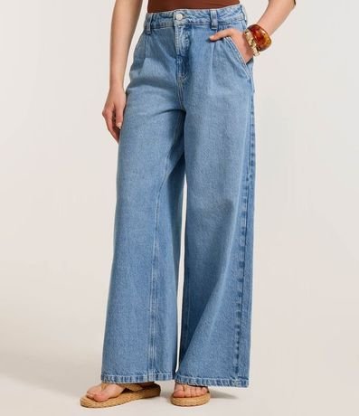 Pantalón Wide Leg en Jeans con Pliegues Delanteros 3