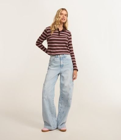 Pantalón Wide Leg Jeans Dirty con Bolsillos Laterales