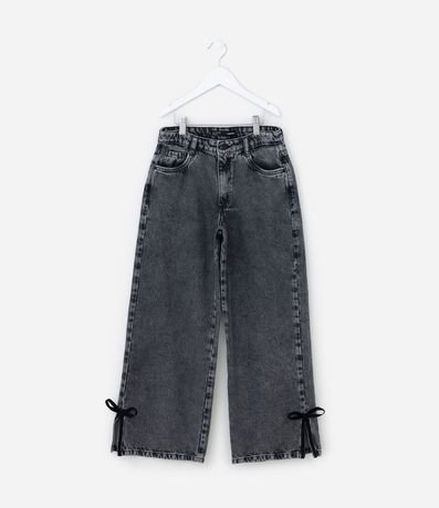 Pantalón Wide Leg Infantil en Jeans con Abertura en la Bajo y Lazo - Talle 5 A 14 años 1