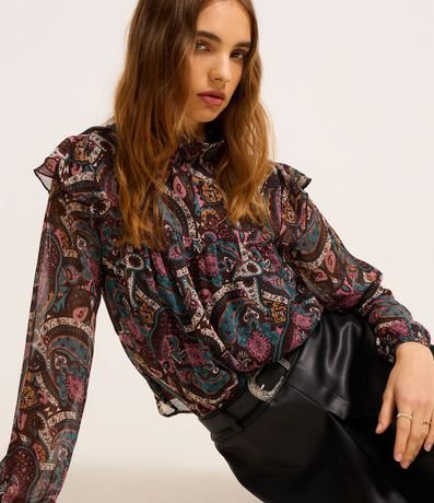 Blusa en Chiffon con Cuello Alto y Estampa Paisley 7
