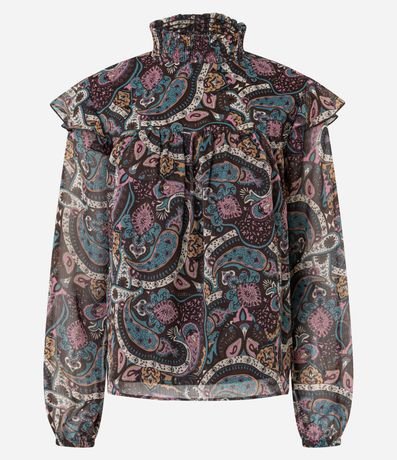Blusa en Chiffon con Cuello Alto y Estampa Paisley 8