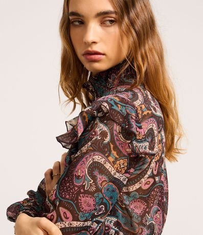 Blusa en Chiffon con Cuello Alto y Estampa Paisley 3