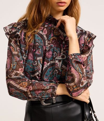 Blusa en Chiffon con Cuello Alto y Estampa Paisley 4