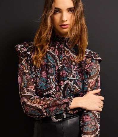Blusa en Chiffon con Cuello Alto y Estampa Paisley 5