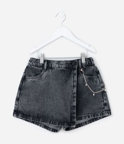 Short Pollera Infantil en Jeans con Adorno de Cadena - Talle 7 A 14 años 1